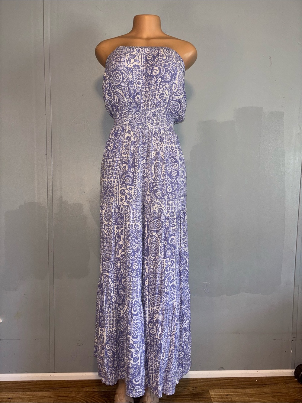 Jessica Simpson Lavender Paisley Strapless Wide-Leg Jumpsuit